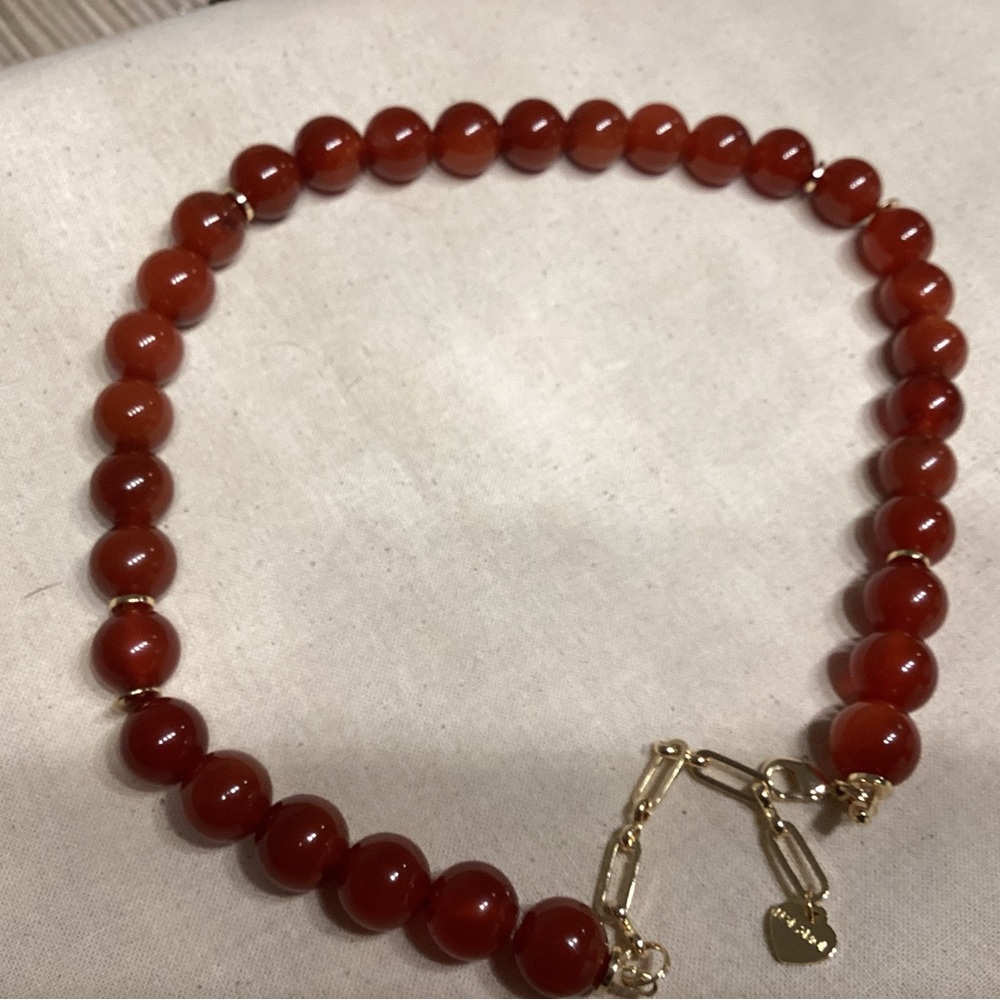 Gold-Clasp Red Carnelian Bead Necklace